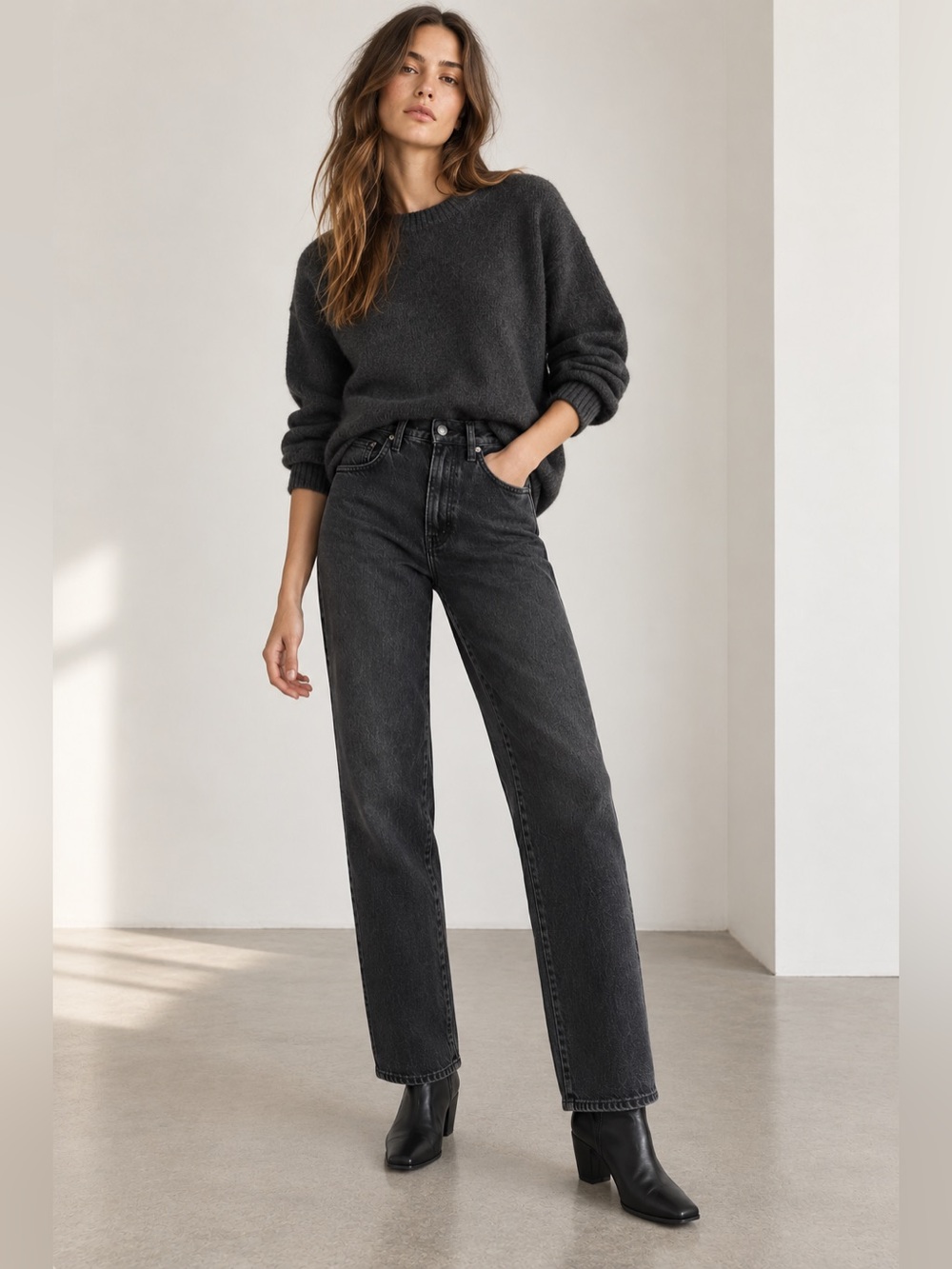 Denim Forum The Arlo High Rise Straight Jeans Black Size 24